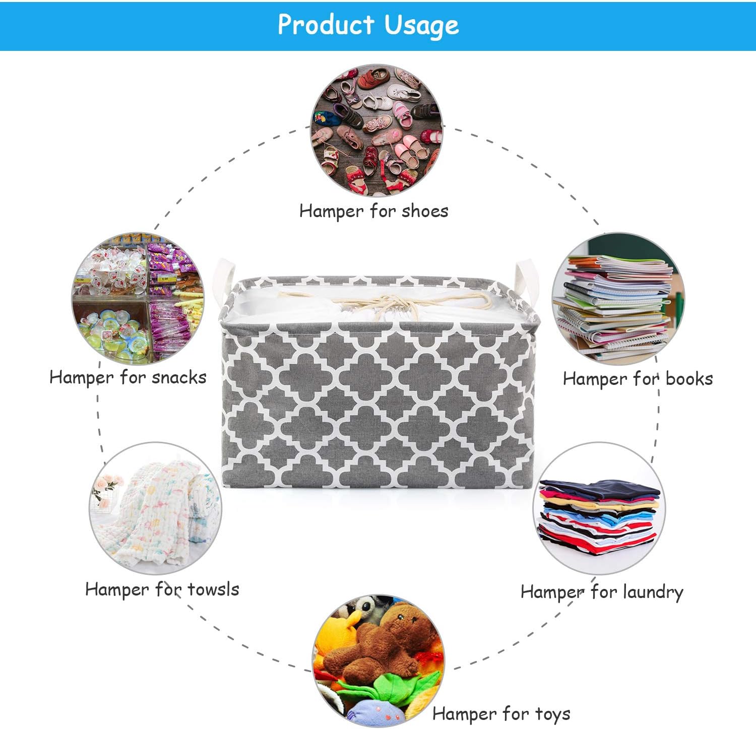 TonStyle Cestello Portaoggetti Pieghevole, Cesto Portabiancheria Scatola Immagazzinaggio Contenitore di Stoccaggio Cubi Portaoggetti Impermeabile con Coperchio con Coulisse e Manici (Grigia Fiore)
