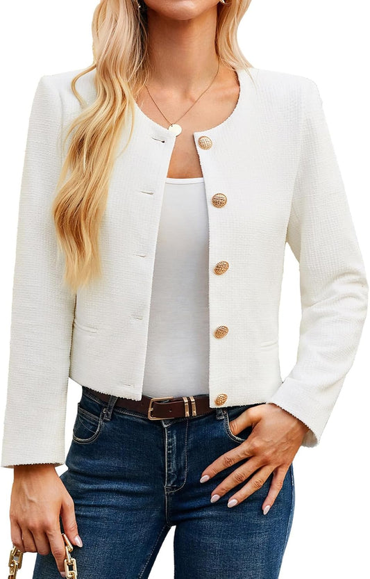 GRACE KARIN Cappotto invernale da Donna Giacca di transizione Giacca leggera da Donna Giacca corta Blazer Elegante Bianco L
