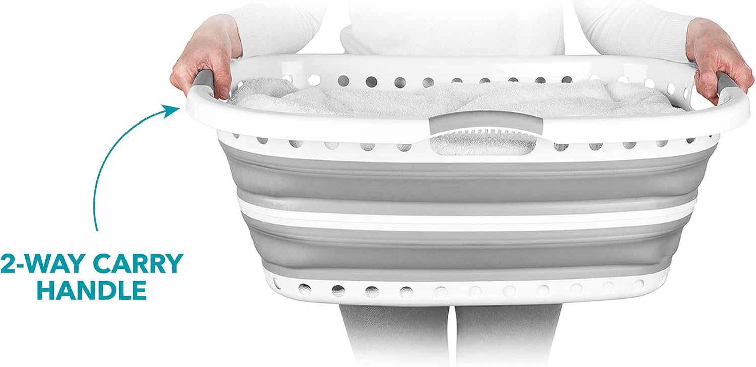 Beldray LA072979GRYEU Cestello per lavanderia, Collapsible Hip Hugger, curvo e sagomato per adattarsi al corpo, cestello facile da piegare, Manici ergonomici a 2 vie antiscivolo, 37 litri, grigi