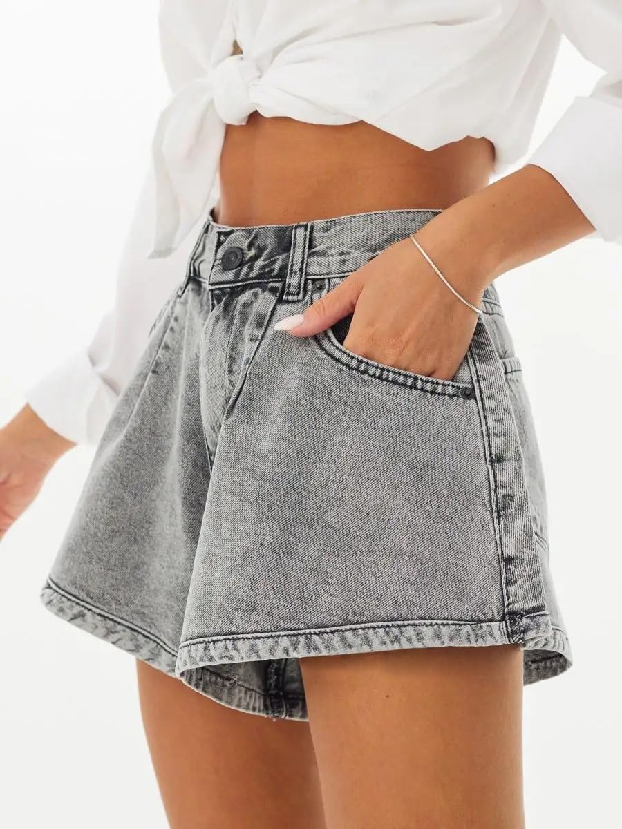 nicticsi Pantaloncini in Jeans da Donna Moda Casual Denim Mini Shorts con Tasche e Strappi Pantalone Corti di Cowboy Svasati Comode retrò Short Sexy Party Night Club Disco