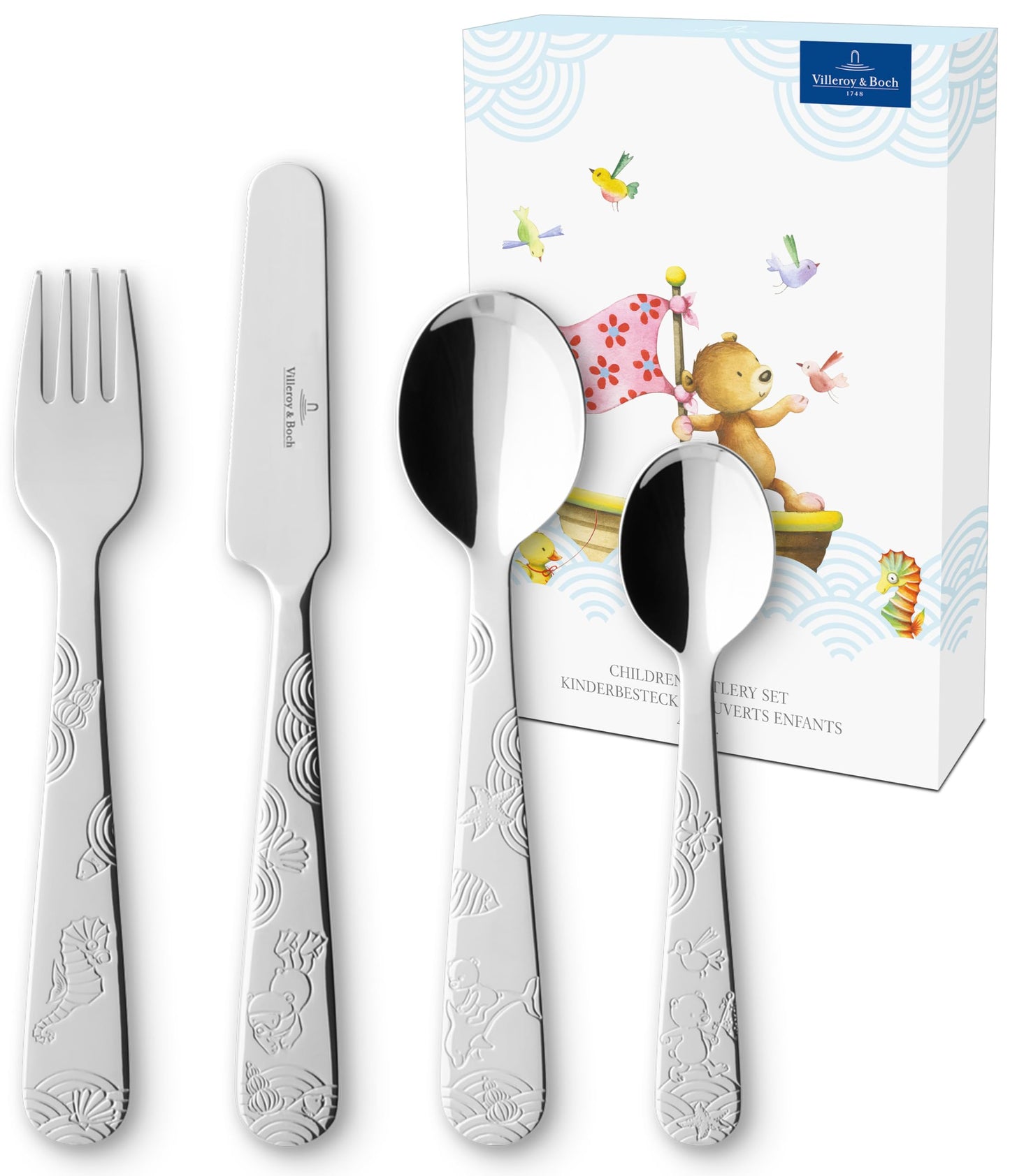 Villeroy & Boch - Kiddy Bears Posate Per Bambini 4 Pezzi, Lavabile in Lavastoviglie, Set di Posate, Acciaio Inossidabile