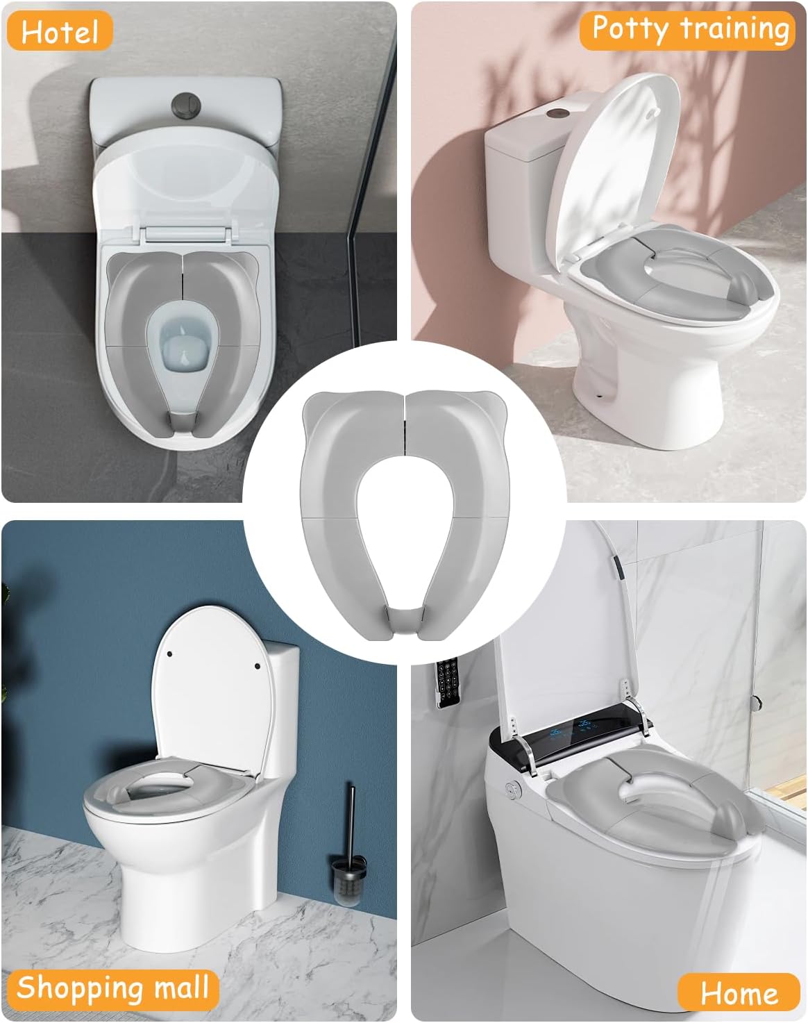 LEAZZLE Riduttore WC Bambini Portatile Pieghevole,Riduttore Water WC da Viaggio per Bambini,Riutilizzabili sedile Potty Training con 1 Borsa per il Trasporto,Riduttore Water Bambini per ragazzi
