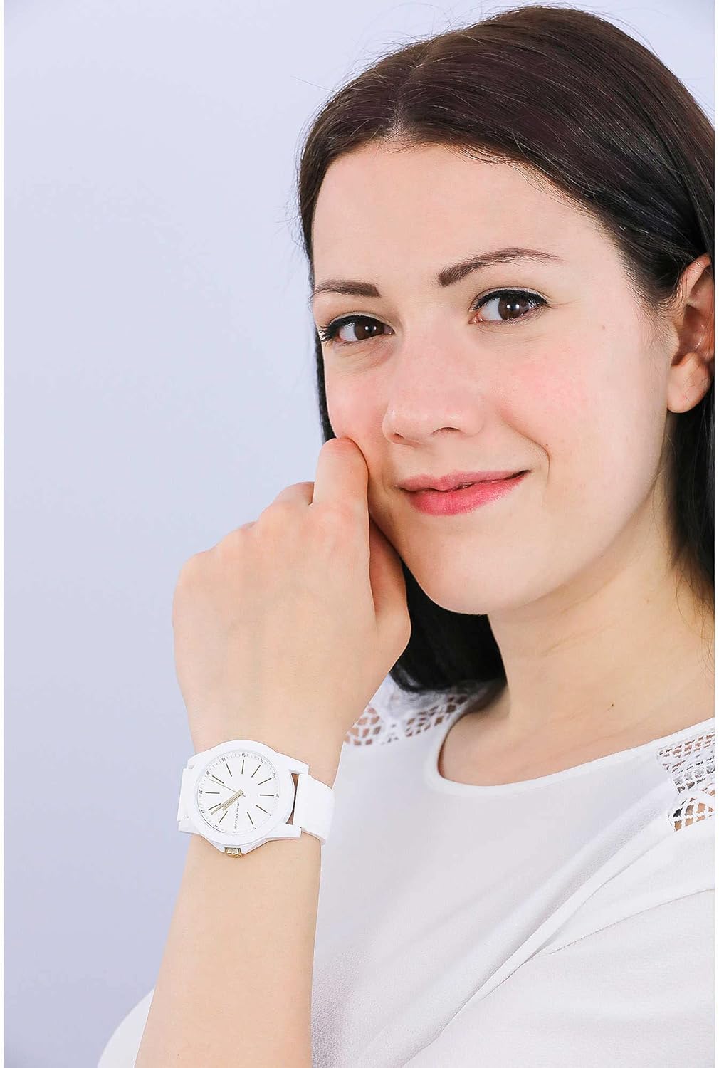 Armani Exchange orologio per donna, movimento al quarzo e cassa orologio per 40 mm con cinturino in acciaio inossiorologio perbile, pelle o silicone, Crema chiaro