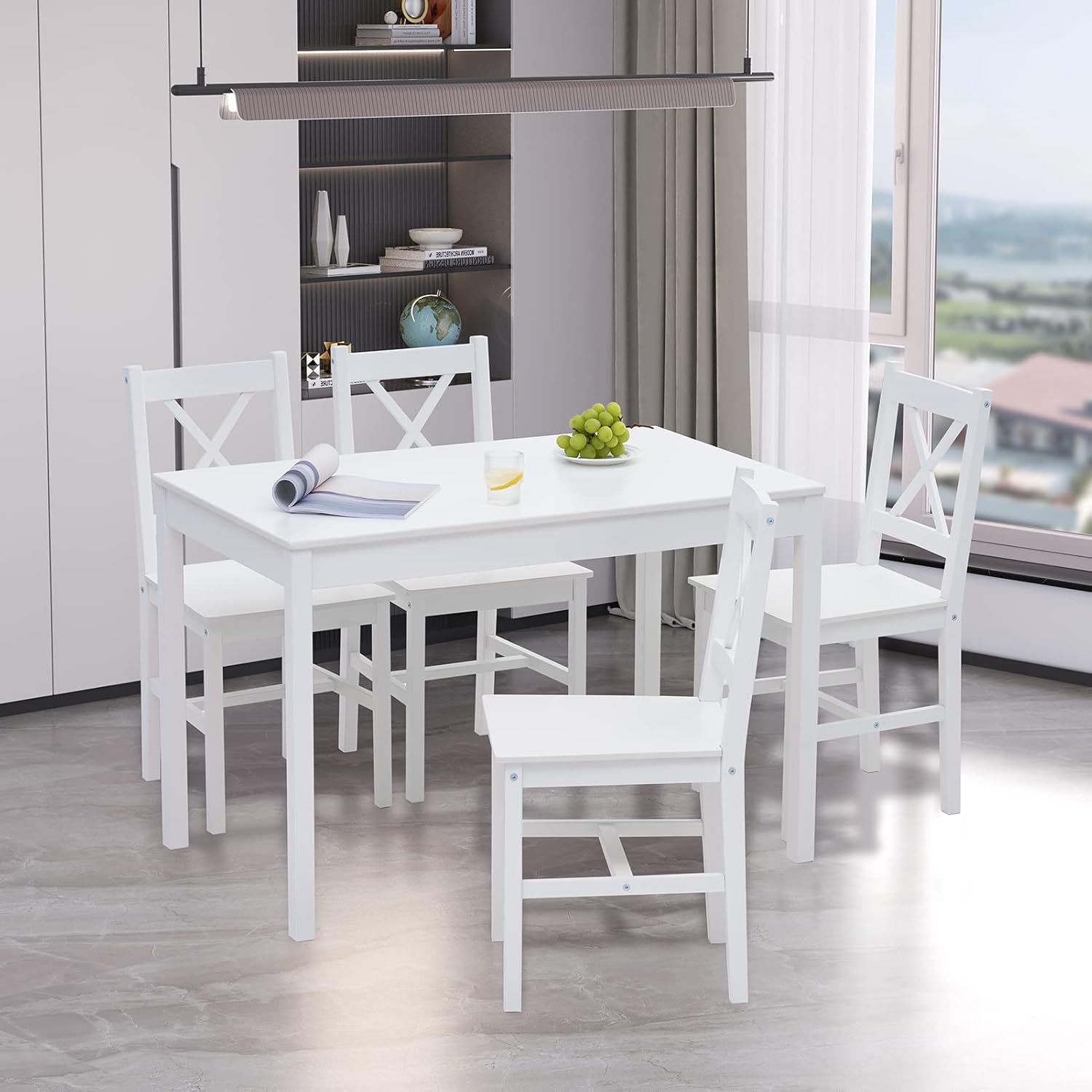 Tavolo Cucina con 4 Sedie Set da Pranzo Legno di Pino Modern Tavolo da Pranzo con 4 Sedie Tavolo e Sedie Cucina Salvaspazio (Bianco)