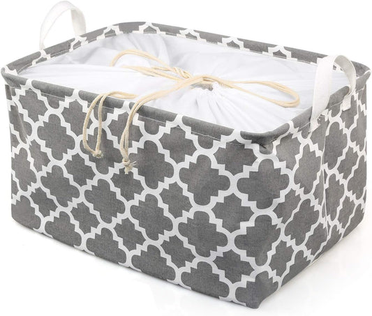 TonStyle Cestello Portaoggetti Pieghevole, Cesto Portabiancheria Scatola Immagazzinaggio Contenitore di Stoccaggio Cubi Portaoggetti Impermeabile con Coperchio con Coulisse e Manici (Grigia Fiore)