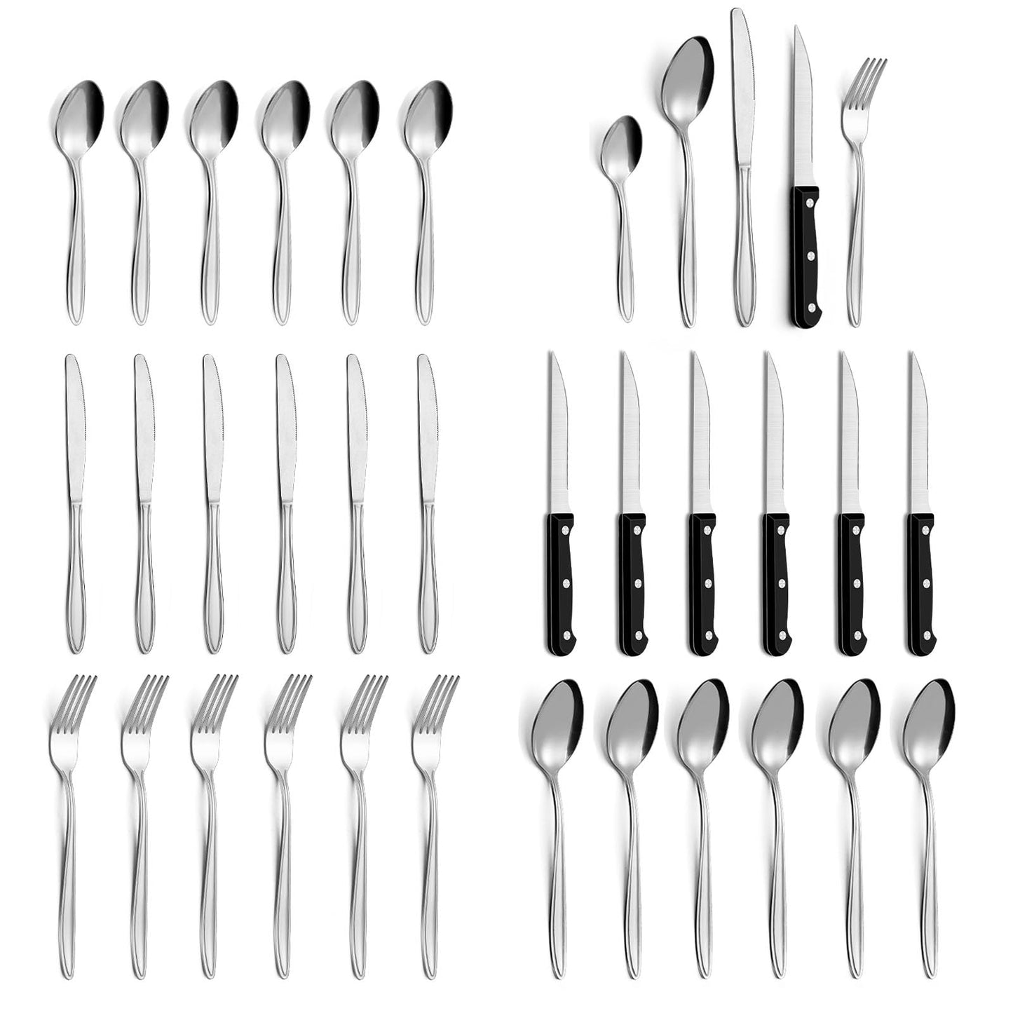 Set Posate, Gymdin Posate Acciaio Inox 12 Persone, Set Posate 72 Pezzi, Set di Posate di Alta Qualità con Coltello da Bistecca, Coltello, Forchetta, Cucchiaio, Elegante Acciaio Inossidabile