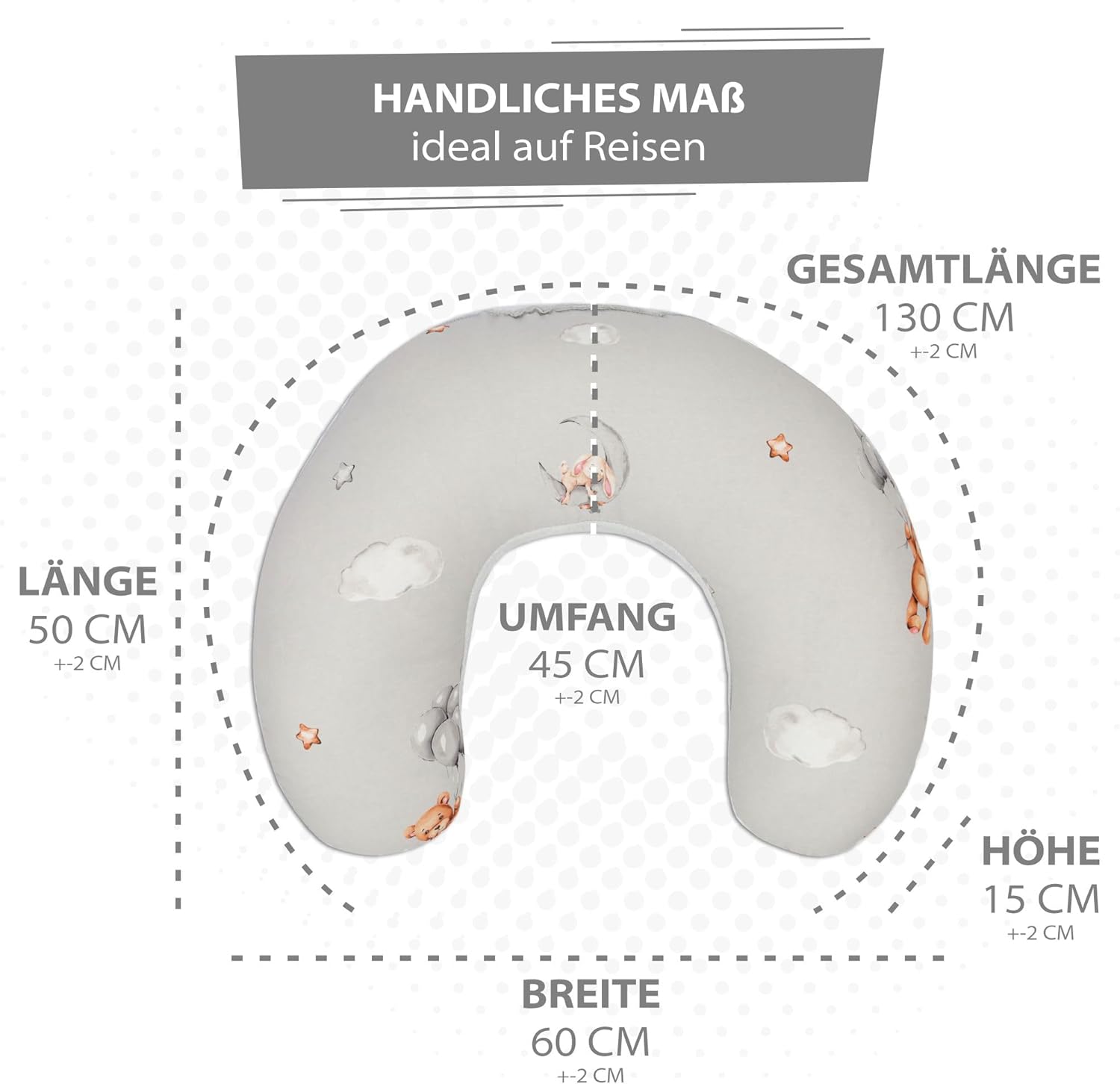 Cuscino allattamento e gravidanza Basic 130 cm - cuscini neonato per allattare e dormire accessori per mamma y bebe lavabile e multifunzione Orsacchiotti