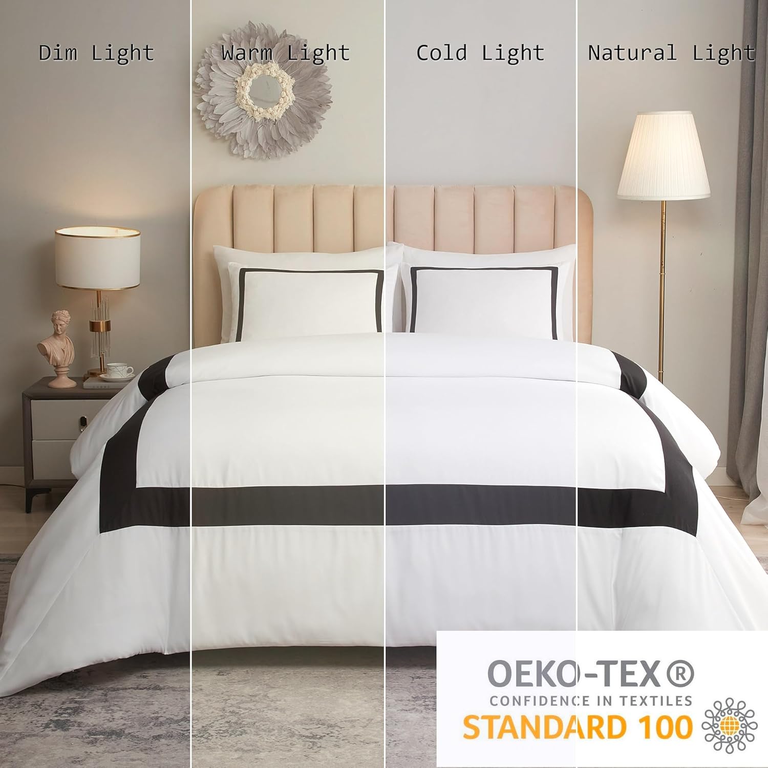 OSVINO Copripiumino Matrimoniale 240x220 cm e 2 Federe 50x75 Biancheria da Letto Bianco e Nero Microfibra Set Copripiumino Hotel Stripe Morbida Confortevole