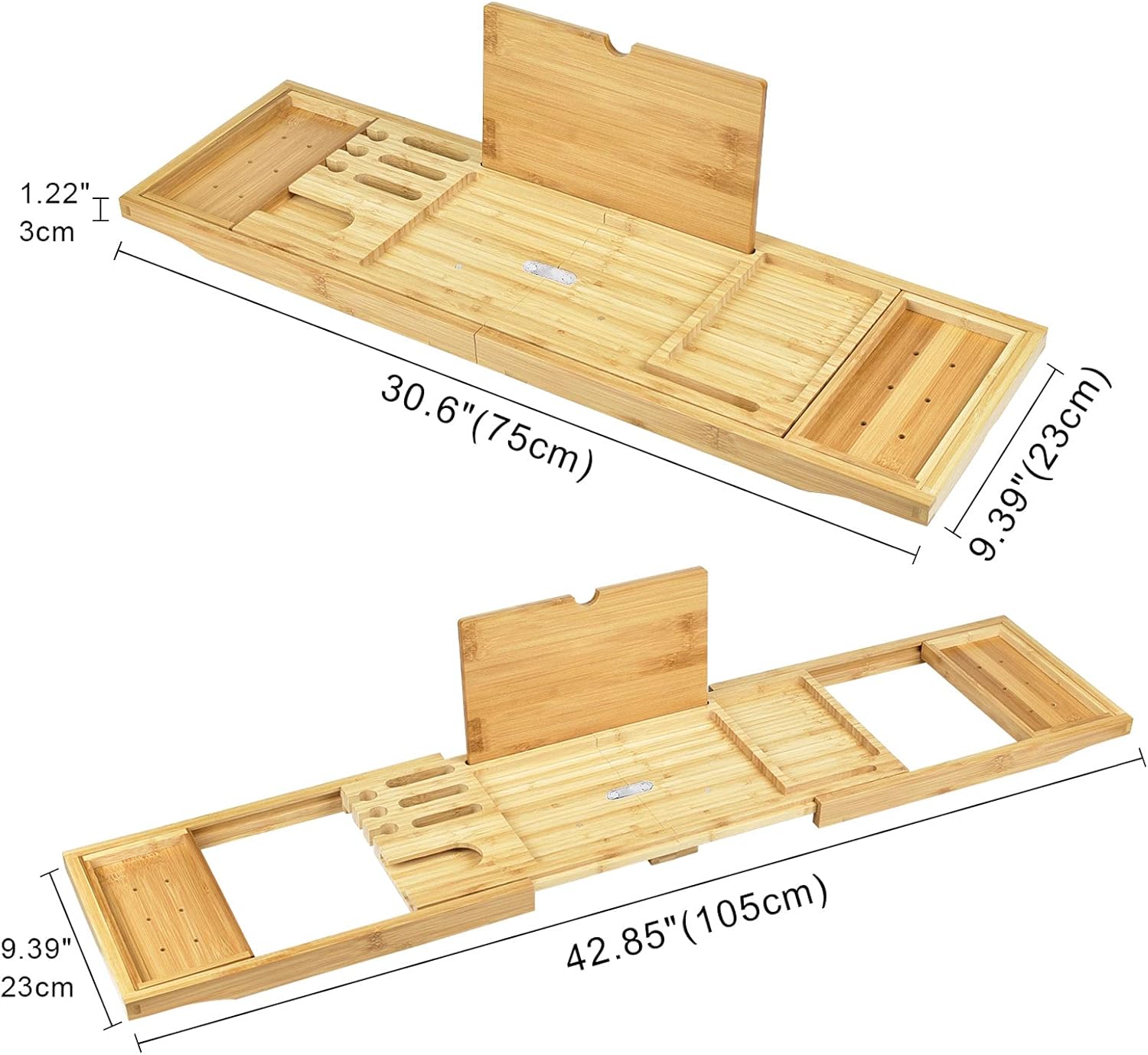 Vassoio di Bambù Retrattile Vasca da Bagno,Vassoio espandibile Pieghevole in Bambù con Supporto per Bicchiere di Vino,Supporto per iPad e Portasapone per la Casa,la Spa e il Vassoio