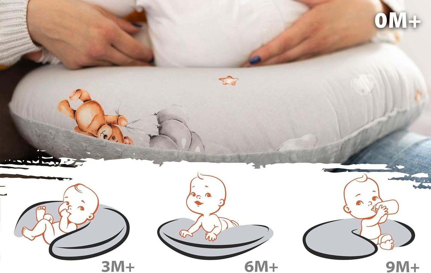 Cuscino allattamento e gravidanza Basic 130 cm - cuscini neonato per allattare e dormire accessori per mamma y bebe lavabile e multifunzione Orsacchiotti