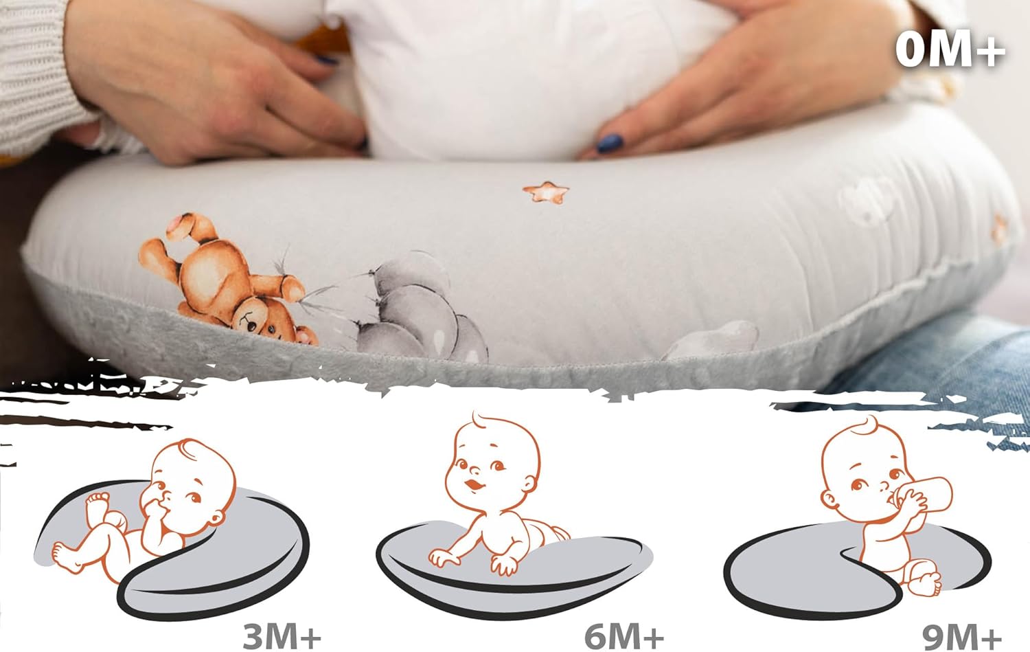 Cuscino allattamento e gravidanza Basic 130 cm - cuscini neonato per allattare e dormire accessori per mamma y bebe lavabile e multifunzione Orsacchiotti