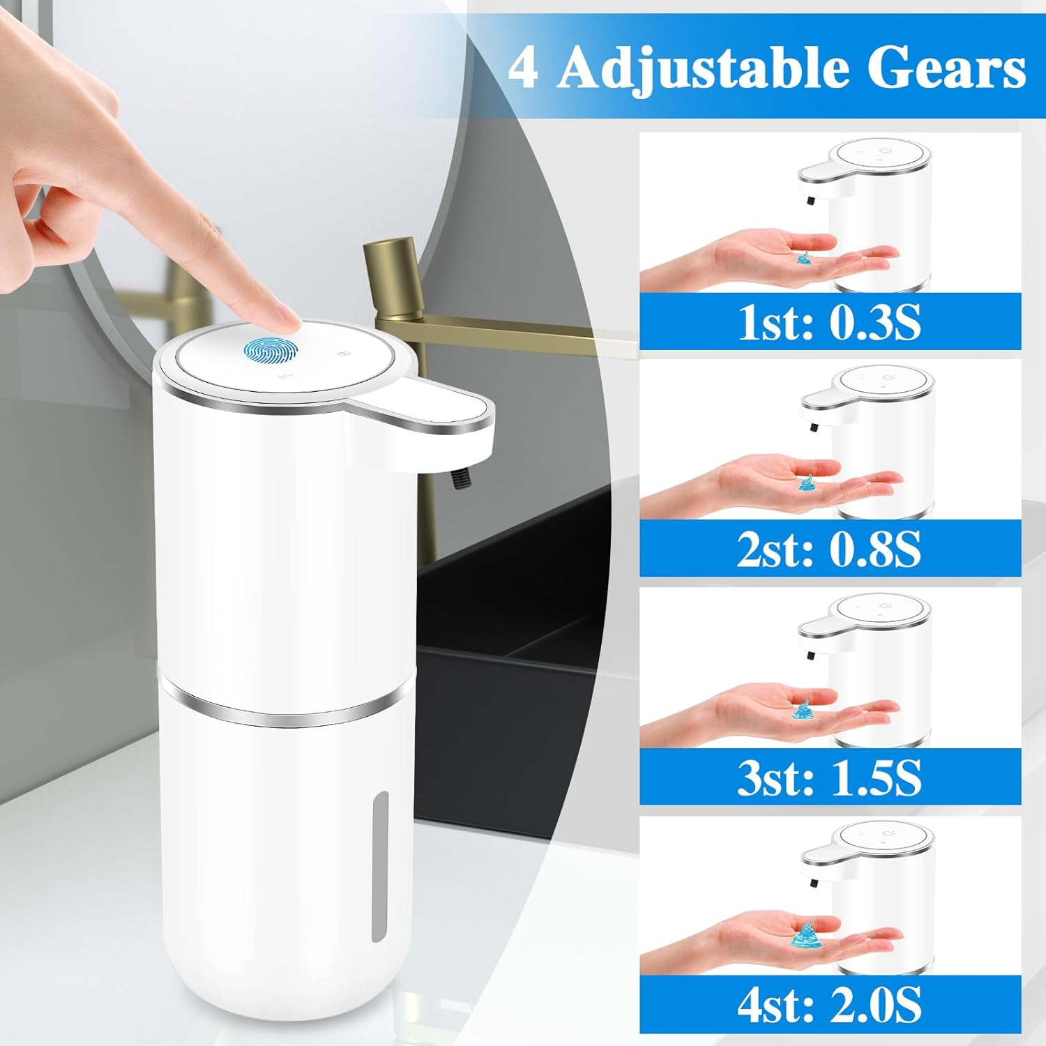 Dispenser Sapone Automatico Montaggio a Parete, USB Ricaricabile Dispenser Sapone Automatico, 380 ml Dispenser Sapone Bagno con Sensore di Movimento Infrarossi