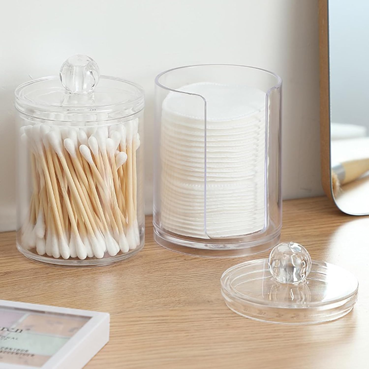 Porta Cotton Fioc，3 Pezzi Scatola di cotone tampone Contenitore cotton trasparente Porta cotone dischetti Organizer per cosmetici，per Camera da Letto