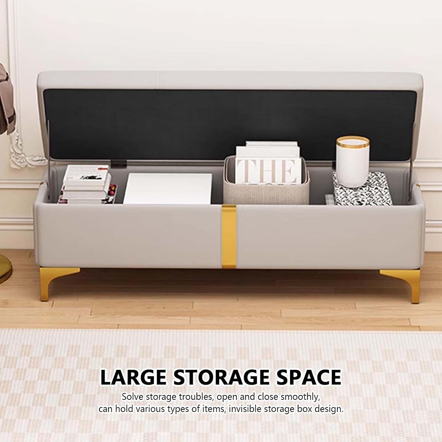 Interno moderno soggiorno pouf cassapanca contenitore, panca scarpiera con seduta Imbottito, panca contenitore camera da letto, mobile ingresso con scarpiera, panca fondo letto matrimoniale.