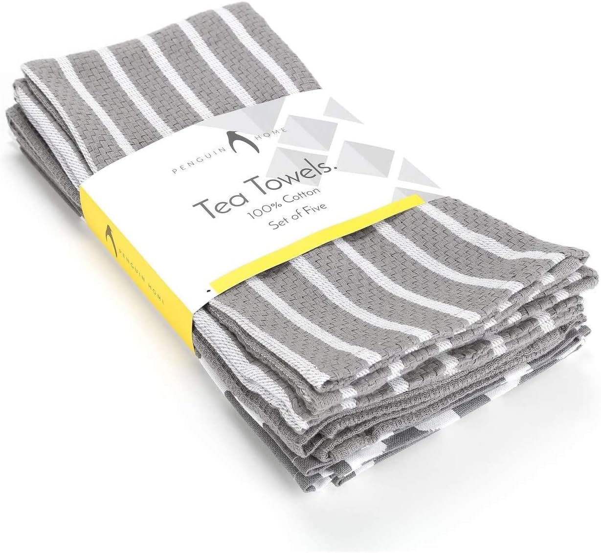 Penguin Home Premium Strofinaccio da cucina in puro cotone 100%, set di 5 asciugamani da cucina, set di asciugamani da cucina morbidi e resistenti, lavabile in lavatrice, 65 x 45 cm, colore - Grigio