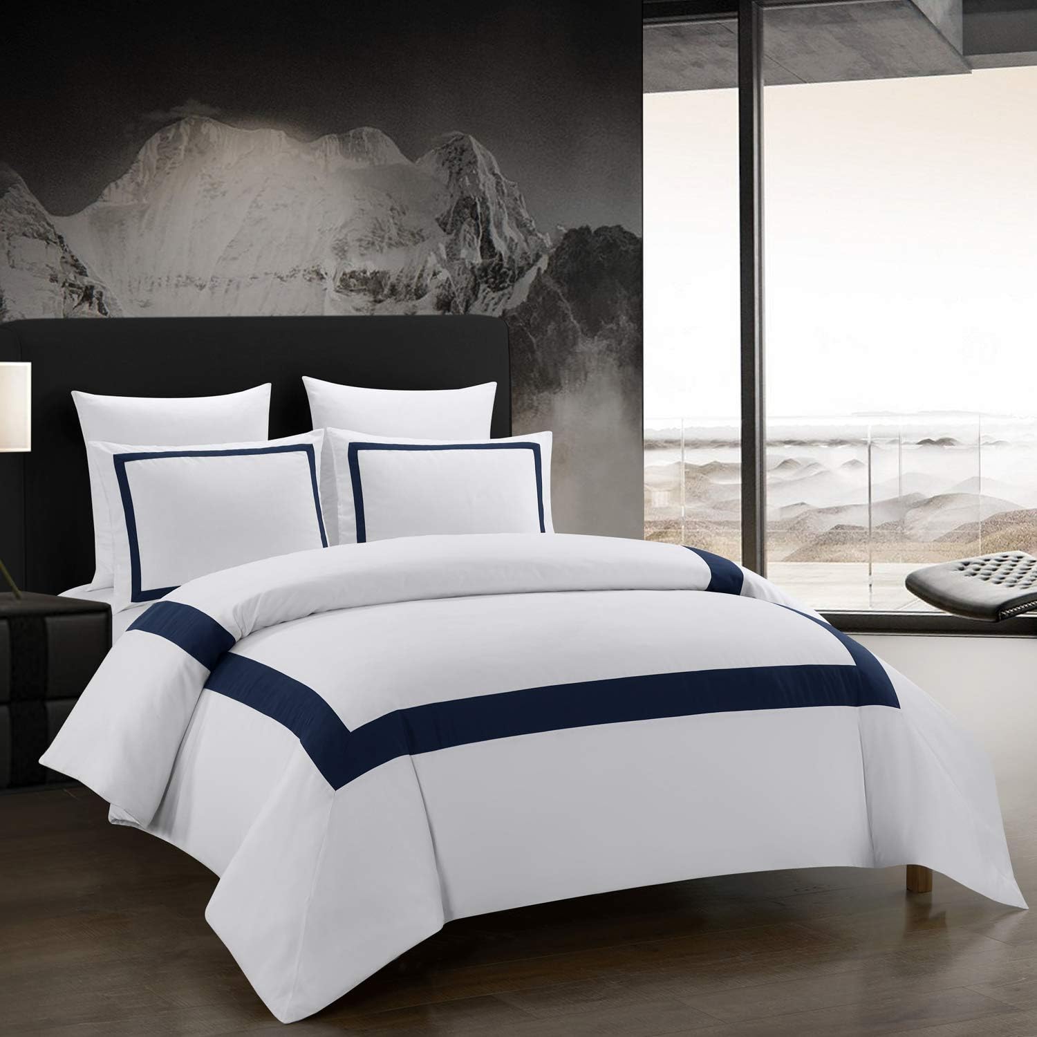 OSVINO Copripiumino Matrimoniale 240x220 cm e 2 Federe 50x75 Biancheria da Letto Bianco e Nero Microfibra Set Copripiumino Hotel Stripe Morbida Confortevole