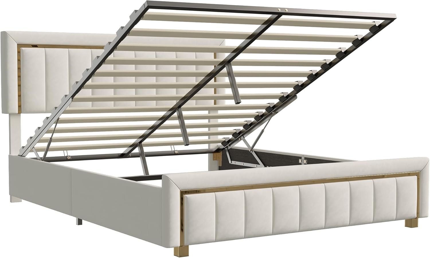 Letto baule 160 x 200 con rete, letto imbottito in velluto con letto matrimoniale, telaio letto imbottito con contenitore letto imbottito per adulti (Beige-B, 160 x 200 cm)