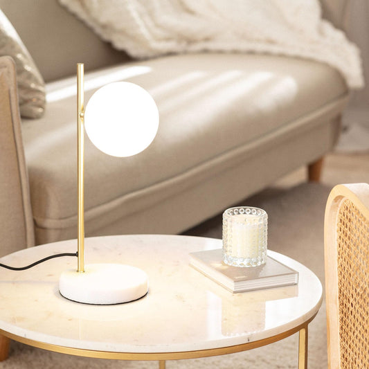 LEDKIA LIGHTING - Lampada da Tavolo Metallo e Vetro Lune | Design Moderno e Versatile | Compatibile con Lampadina G9 (non inclusa) | Adatta per Interni, Bianco