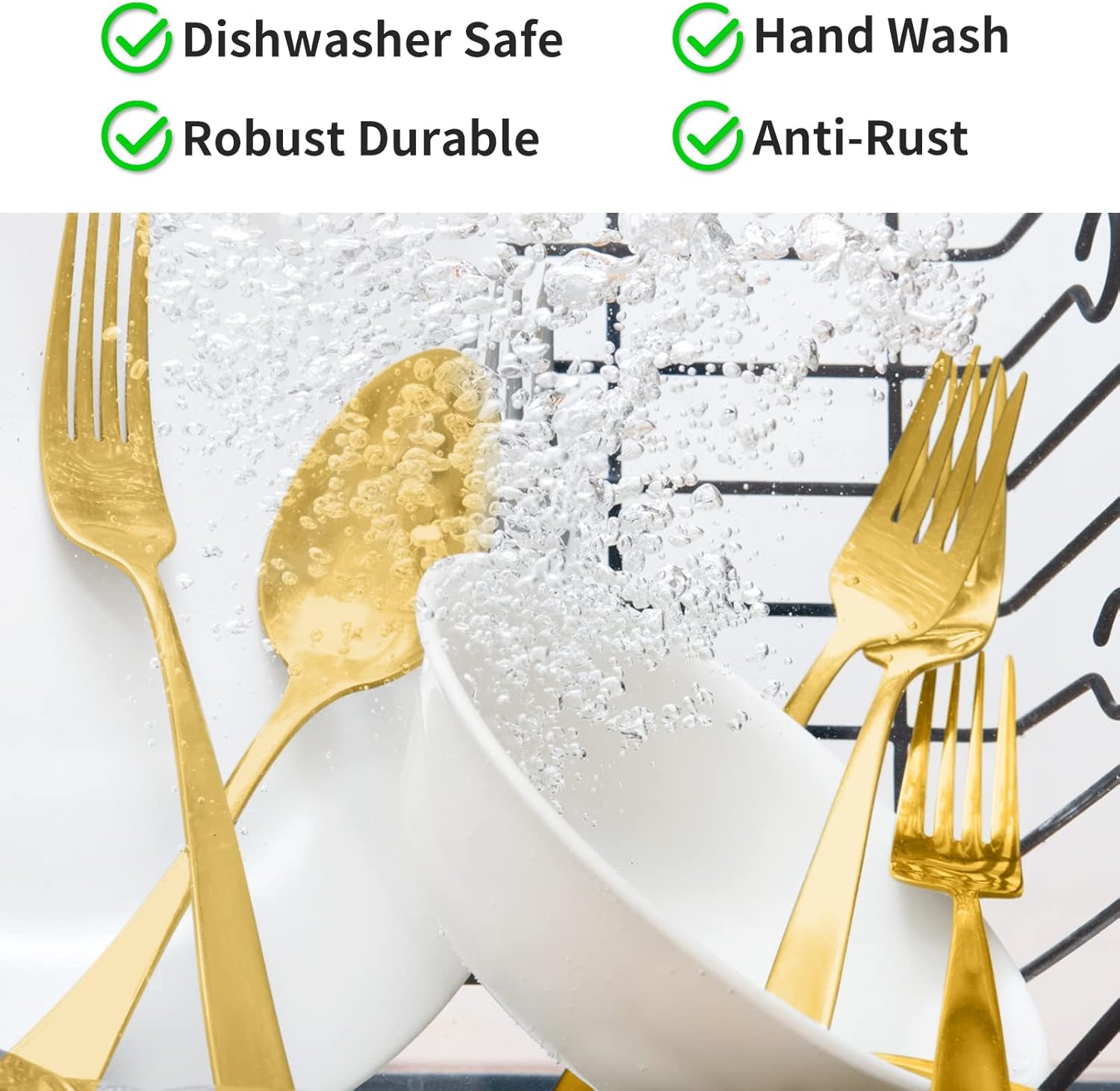Aoeeppa Set di Posate, 30 Pezzi per 6 Persone, Posate Acciaio Inox, Lucidate a Specchio, Ideali per La Casa, Il Ristorante, Festa e Come Regalo, Lavabili in Lavastoviglie e Antiruggine (Oro)