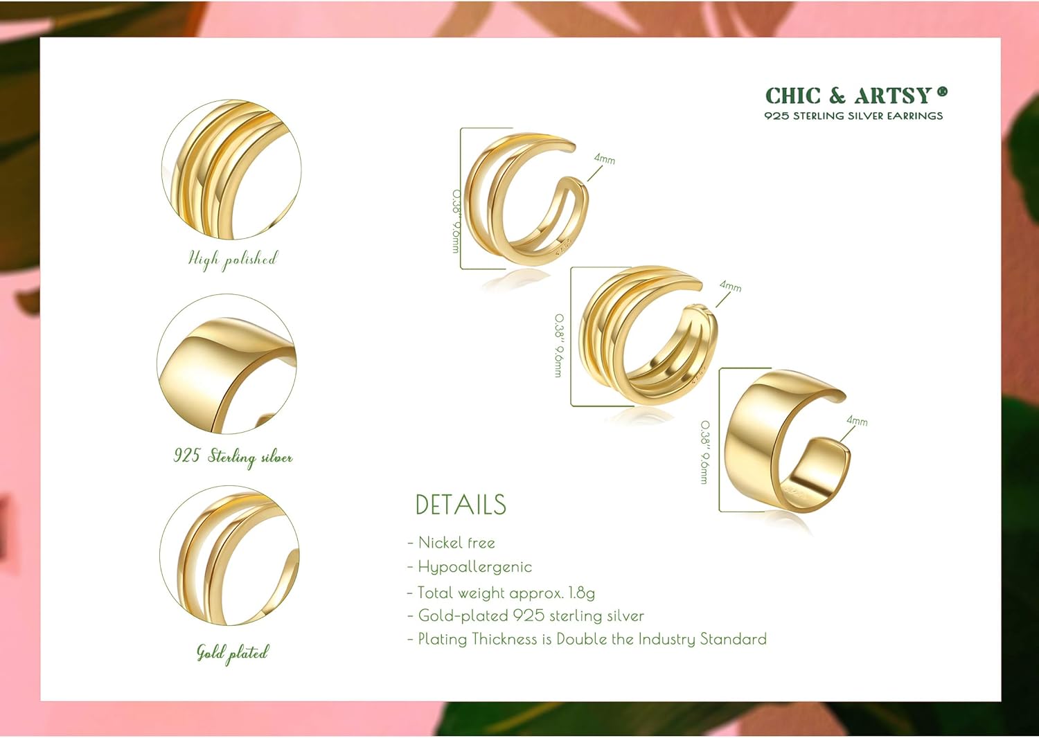 CHIC & ARTSY Orecchini Ear Cuff Orecchini in argento Cuff Wrap Orecchini con cartilagine Piccoli orecchini a clip non forati Gioielli per donne