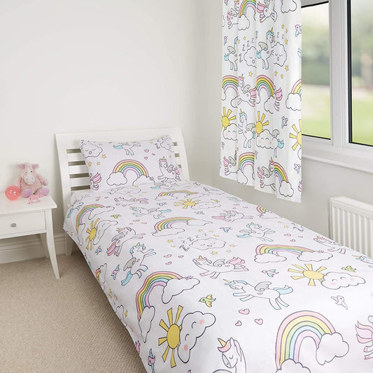 Zappi Co Set copripiumino singolo con unicorno (200 x 135 cm) e federa (48 x 74 cm), perfetto per letti da bambina, motivo: castello delle fate