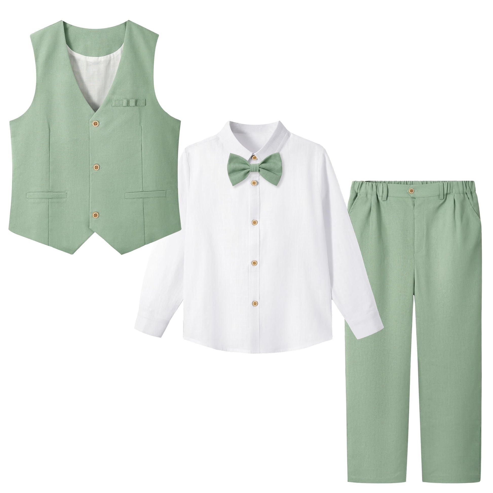LOLANTA 4 Pezzi Completo Cerimonia Elegante Bambino, Ragazzi Paggetto Matrimoni Battesimo Abito in Lino Suit Set, Gilet+Pantaloni+Camicia+Farfallino