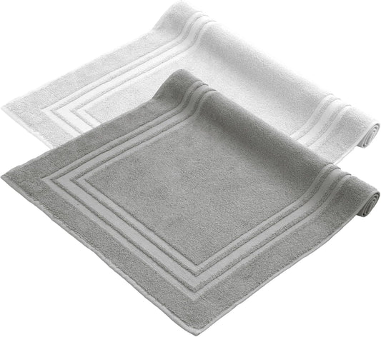 Komfortec Set di 2 tappetini da bagno, in spugna, lavabile, 600 g/m² e 100% cotone, assorbenti e ad asciugatura rapida, 50 x 70 cm, colore: grigio/bianco