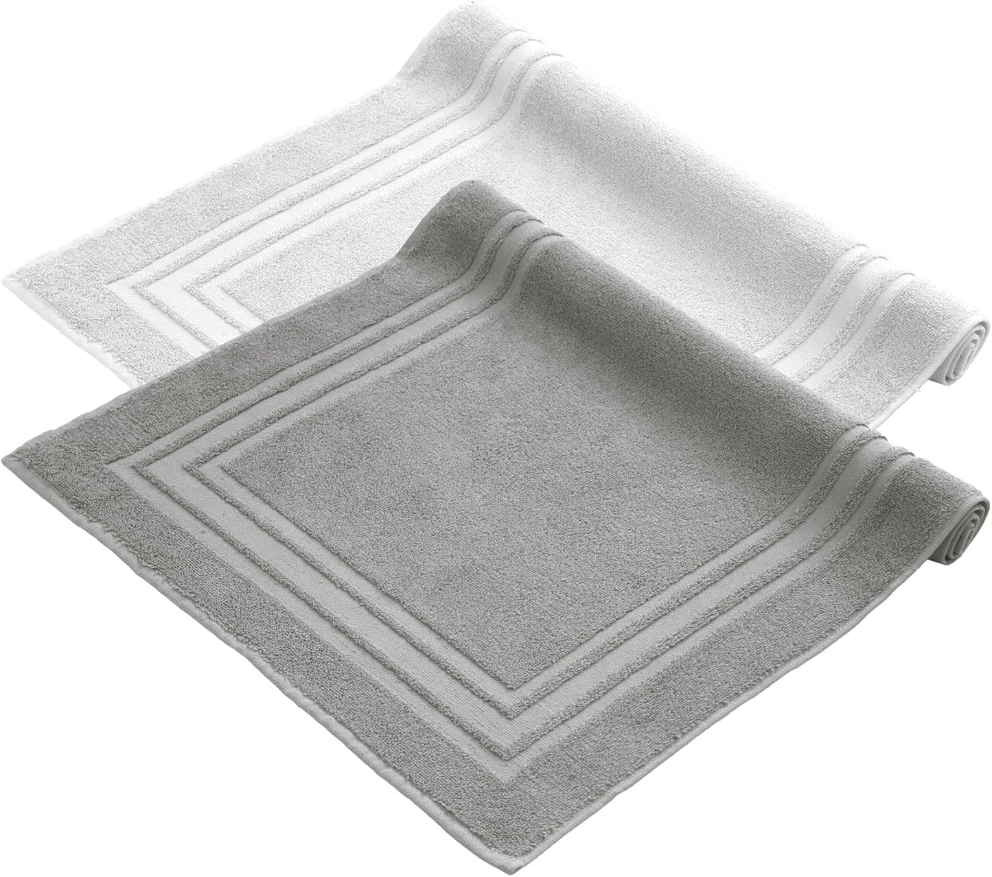 Komfortec Set di 2 tappetini da bagno, in spugna, lavabile, 600 g/m² e 100% cotone, assorbenti e ad asciugatura rapida, 50 x 70 cm, colore: grigio/bianco