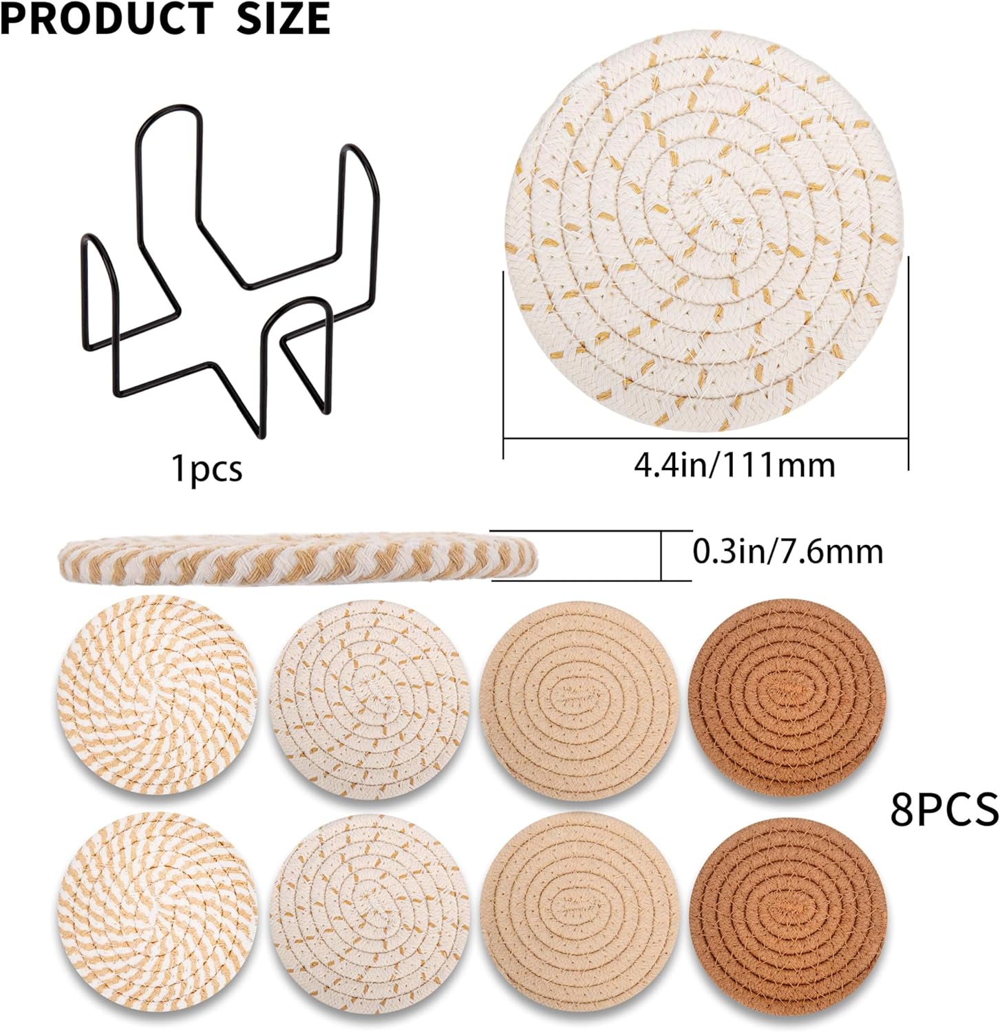 8 Pz Sottobicchieri per Bicchieri, Sottobicchieri Rotondi per Bicchieri, Sottobicchieri per Tazza con Porta, Sottobicchieri per Bevande, Sottobicchieri Antiscivolo in Cotone Intrecciato