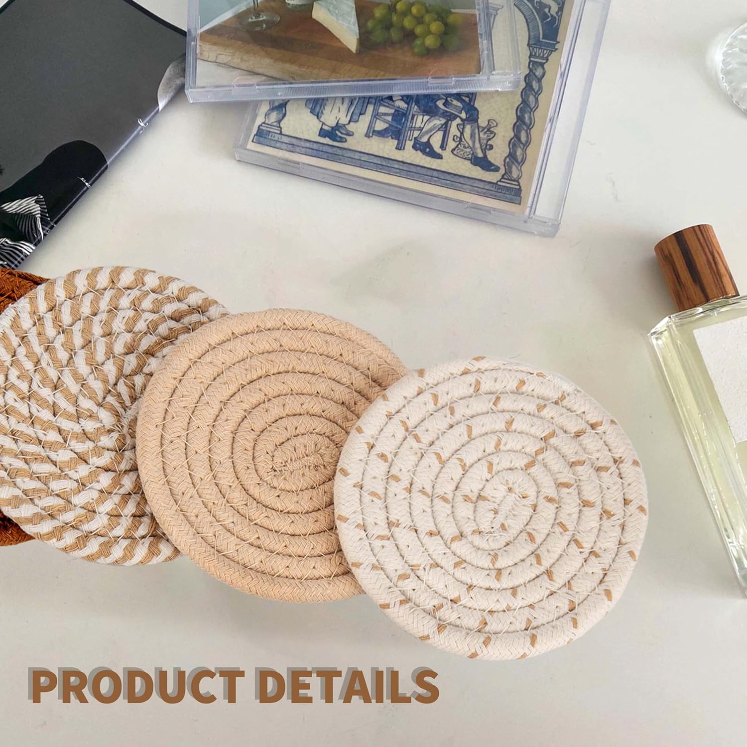 8 Pz Sottobicchieri per Bicchieri, Sottobicchieri Rotondi per Bicchieri, Sottobicchieri per Tazza con Porta, Sottobicchieri per Bevande, Sottobicchieri Antiscivolo in Cotone Intrecciato