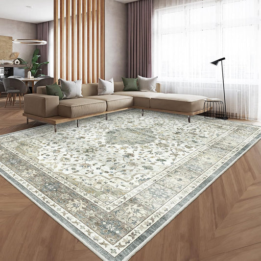 HOMFINE Tappeto Salotto Tappeto Vintage - Tappeto Soggiorno Tappeto Pelo Corto Lavabile Tappeti Salotto Grandi Tappeto Camera da Letto Tappeto Antiscivolo per Sala da Pranzo Beige Verde 160 x 230 cm