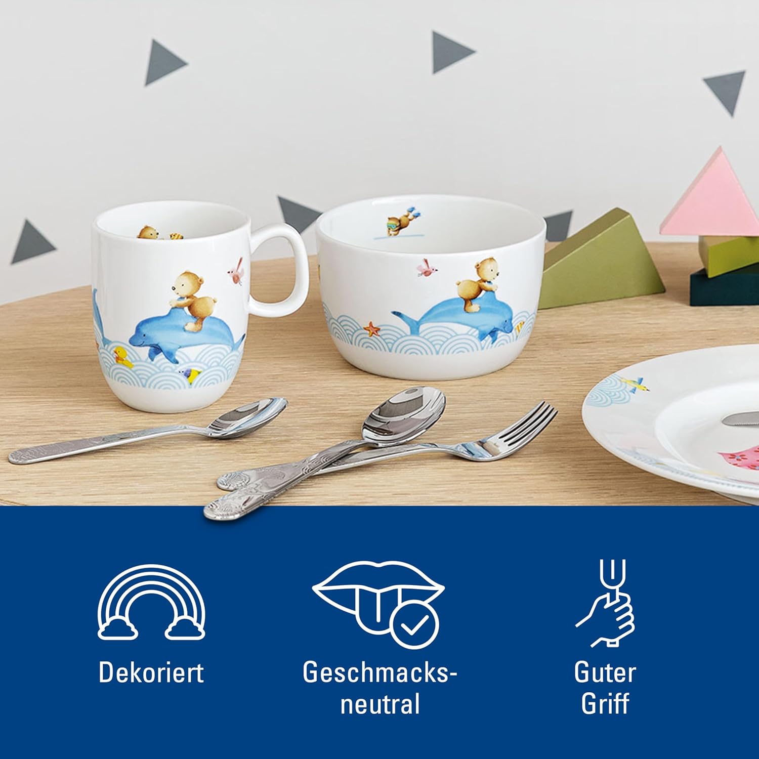 Villeroy & Boch - Kiddy Bears Posate Per Bambini 4 Pezzi, Lavabile in Lavastoviglie, Set di Posate, Acciaio Inossidabile