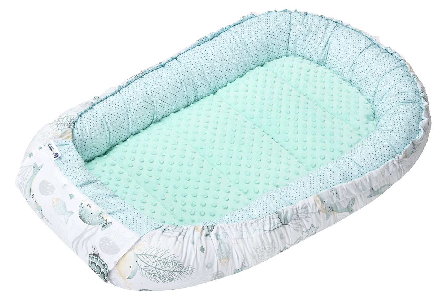 Medi Partners 5-Parti Nido per Bebè 100x60x15 Inserto Rimovibile Letto Cuscino Coperta bambini neonati 100% Cotone (Safari con Minky beige)