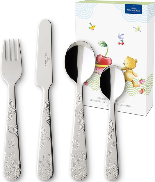 Villeroy & Boch - Kiddy Bears Posate Per Bambini 4 Pezzi, Lavabile in Lavastoviglie, Set di Posate, Acciaio Inossidabile