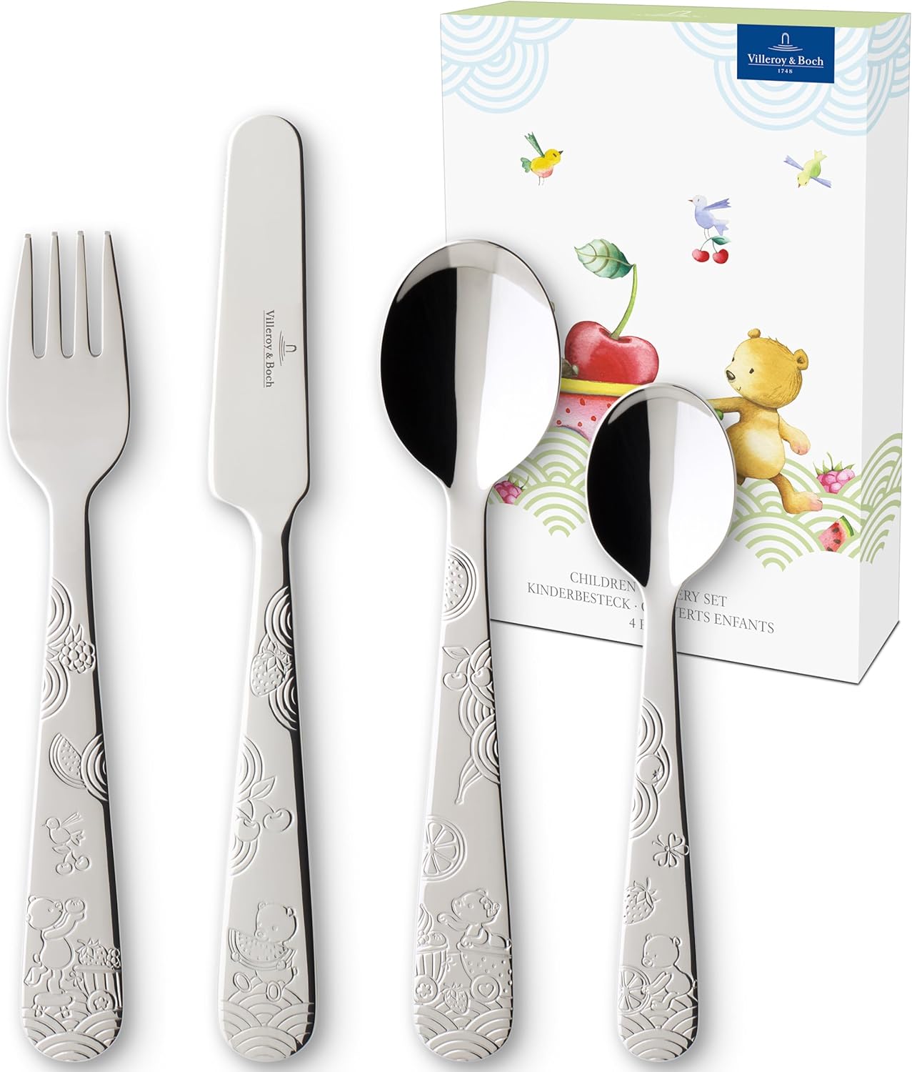 Villeroy & Boch - Kiddy Bears Posate Per Bambini 4 Pezzi, Lavabile in Lavastoviglie, Set di Posate, Acciaio Inossidabile