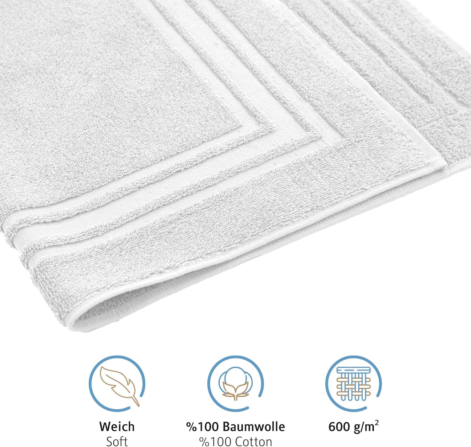Komfortec Set di 2 tappetini da bagno, in spugna, lavabile, 600 g/m² e 100% cotone, assorbenti e ad asciugatura rapida, 50 x 70 cm, colore: grigio/bianco