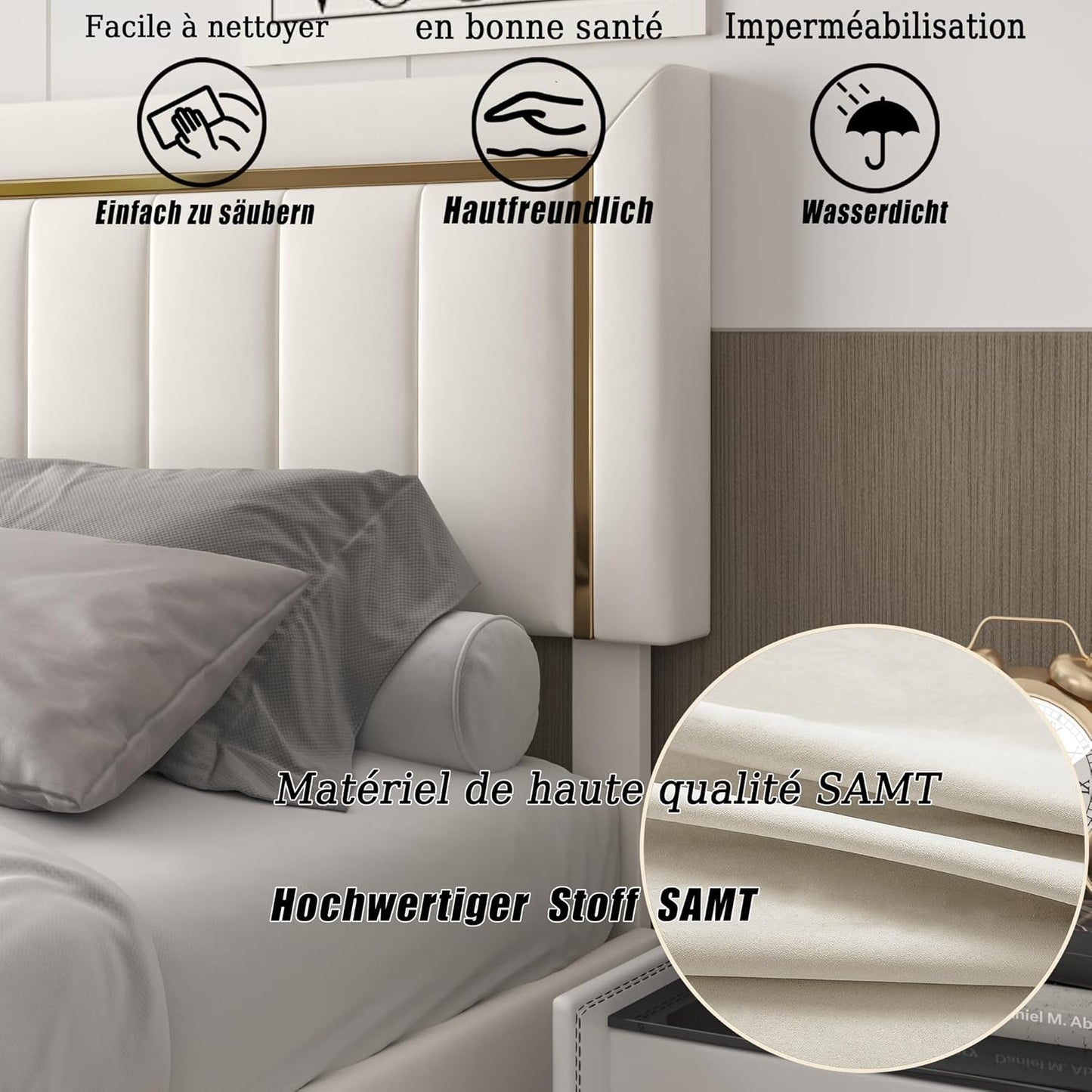 Letto baule 160 x 200 con rete, letto imbottito in velluto con letto matrimoniale, telaio letto imbottito con contenitore letto imbottito per adulti (Beige-B, 160 x 200 cm)