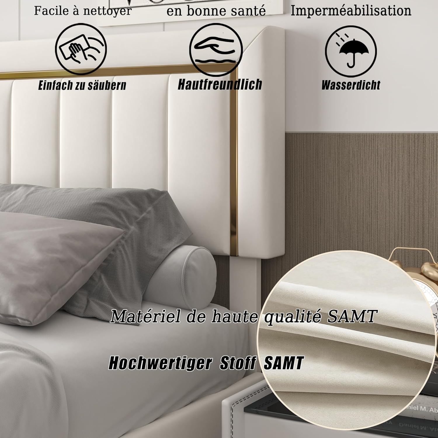 Letto baule 160 x 200 con rete, letto imbottito in velluto con letto matrimoniale, telaio letto imbottito con contenitore letto imbottito per adulti (Beige-B, 160 x 200 cm)