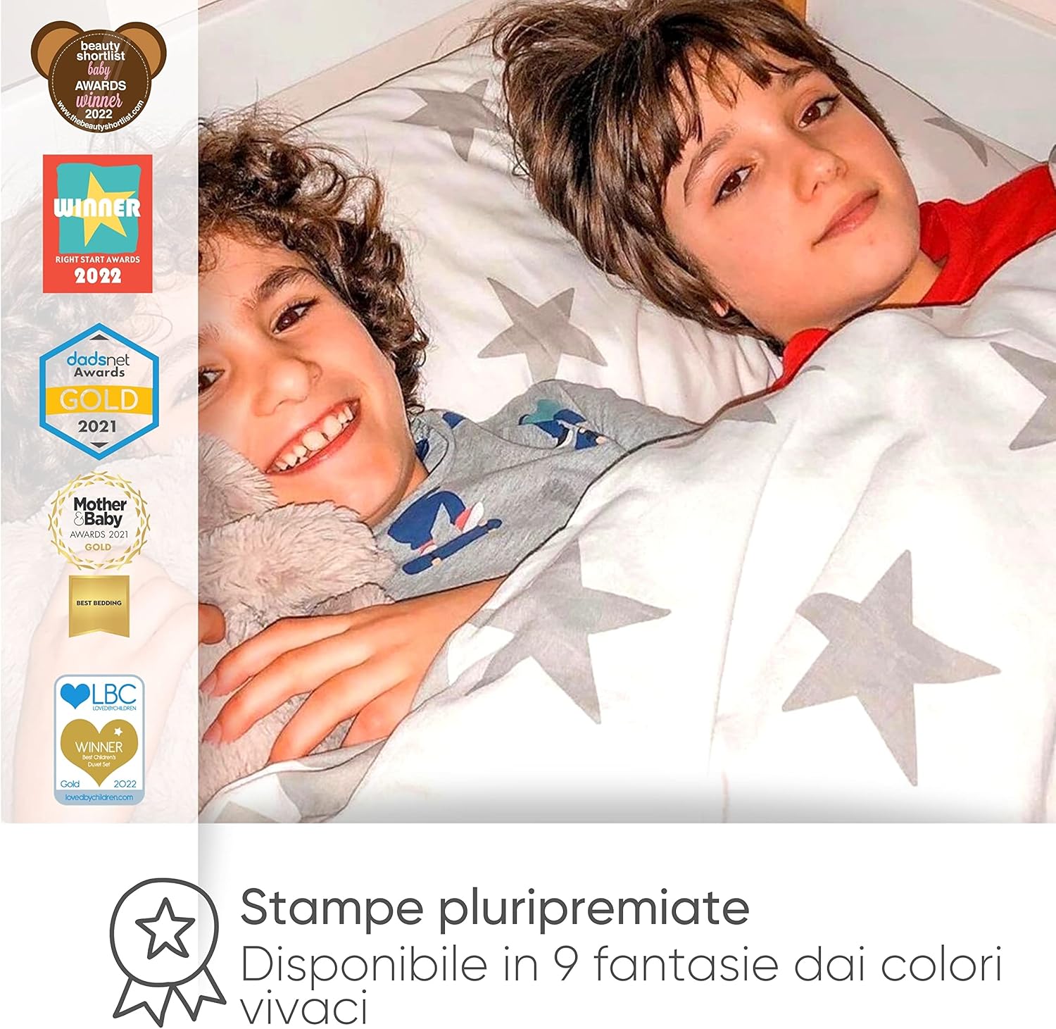 Bloomsbury Mill - Set Copripiumino Singolo Bambino e Bambina - Grigio & Bianco Stelle - Lenzuola Letto Singolo Reversibile - Set di Biancheria da Letto per Bambini - 135x200cm e Federe