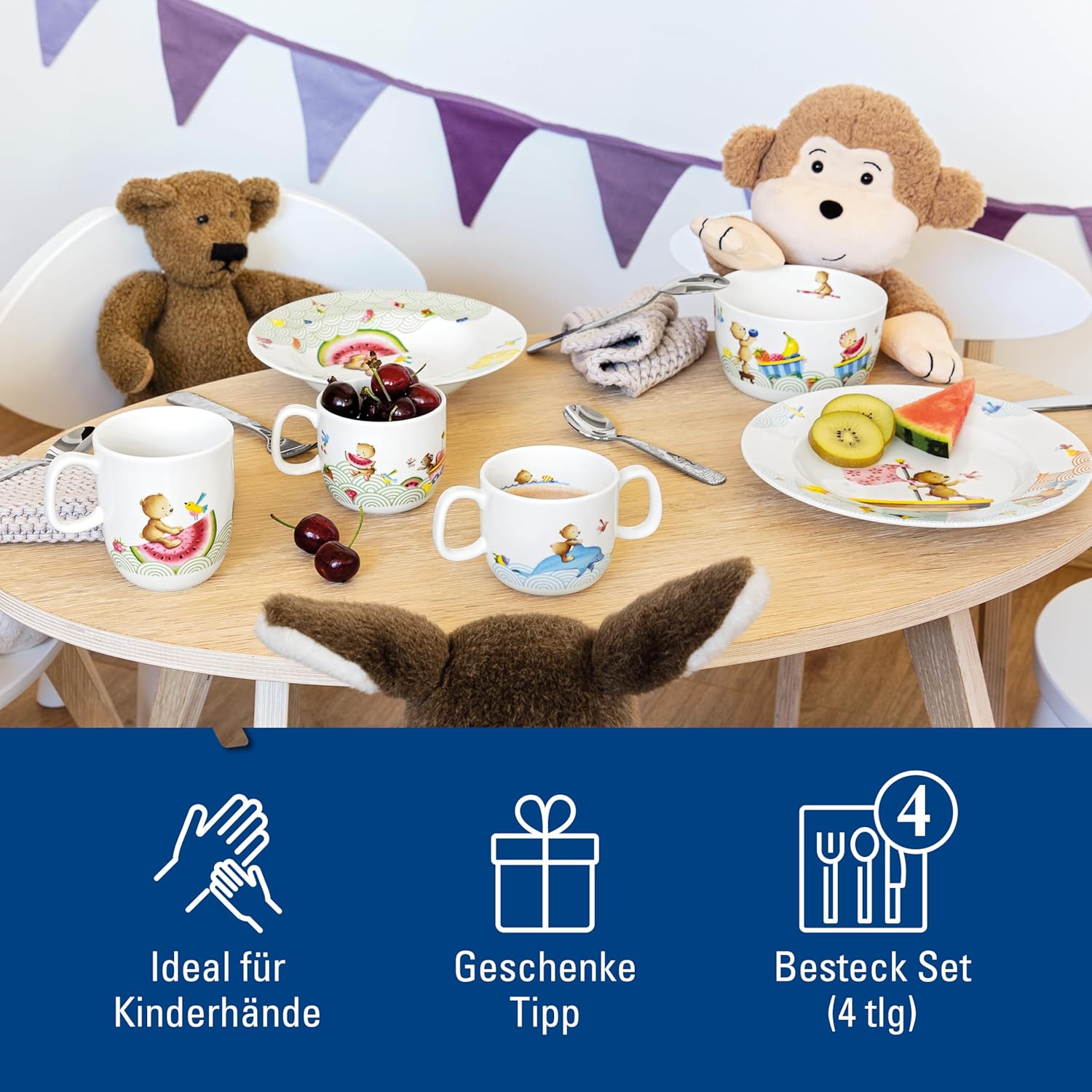 Villeroy & Boch - Kiddy Bears Posate Per Bambini 4 Pezzi, Lavabile in Lavastoviglie, Set di Posate, Acciaio Inossidabile