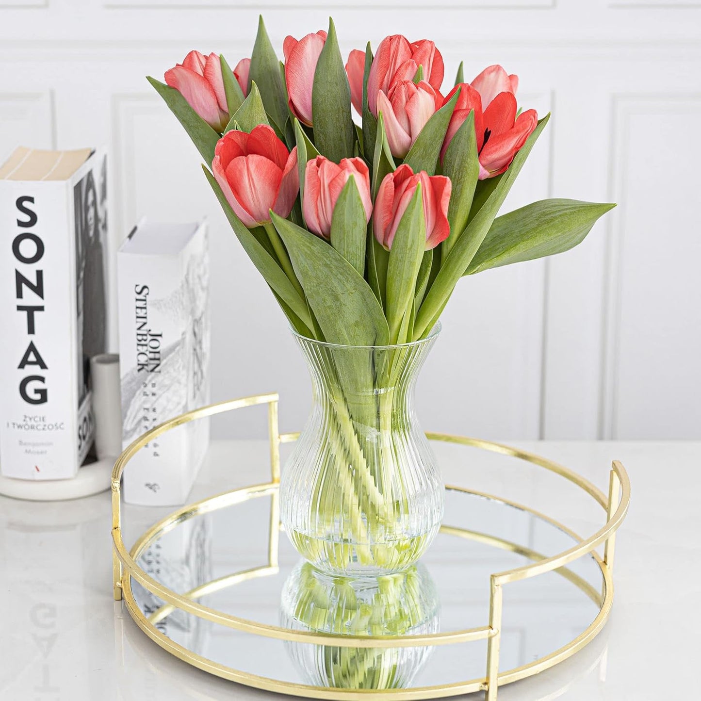 TREND FOR HOME Vaso Fiori 18 cm Vaso a Tulipano Vaso per Fiori Vaso da Interno Vaso Trasparente Striature Longitudinali Vaso Vetro Vasi Moderni da Interno | ⌀ 11 cm | 1229 ml | Lyra Luminous