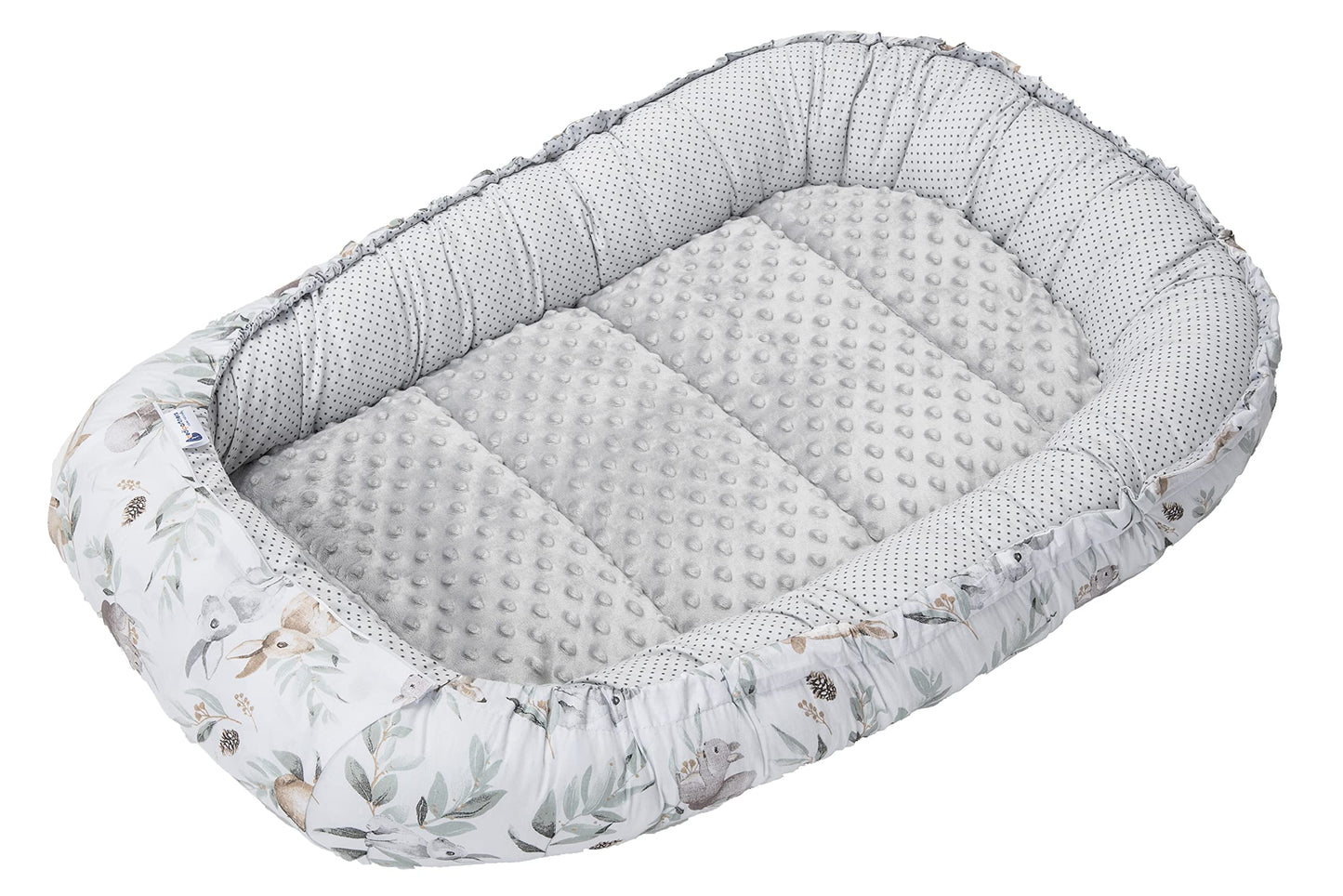 Medi Partners 5-Parti Nido per Bebè 100x60x15 Inserto Rimovibile Letto Cuscino Coperta bambini neonati 100% Cotone (Safari con Minky beige)
