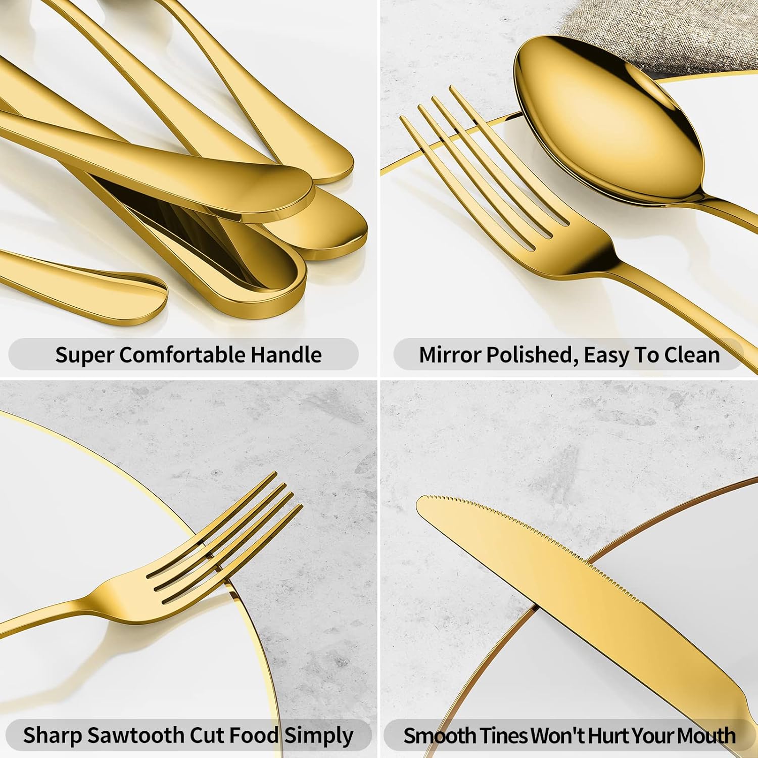 Aoeeppa Set di Posate, 30 Pezzi per 6 Persone, Posate Acciaio Inox, Lucidate a Specchio, Ideali per La Casa, Il Ristorante, Festa e Come Regalo, Lavabili in Lavastoviglie e Antiruggine (Oro)