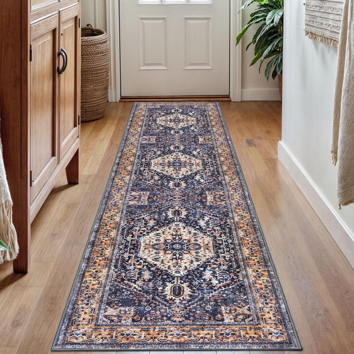 KOZYFLY Tappeto a righe bianche e nere, 60 x 90 cm, in cotone, lavabile, per interni ed esterni, per portico, cucina, fattoria