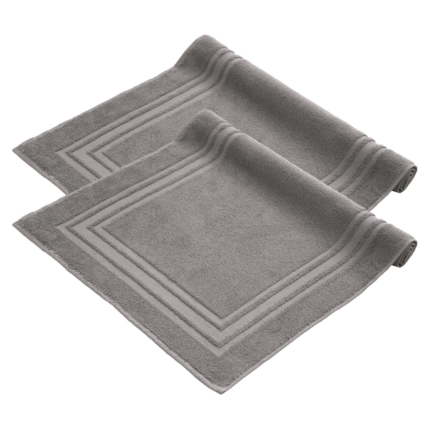 Komfortec Set di 2 tappetini da bagno, in spugna, lavabile, 600 g/m² e 100% cotone, assorbenti e ad asciugatura rapida, 50 x 70 cm, colore: grigio/bianco