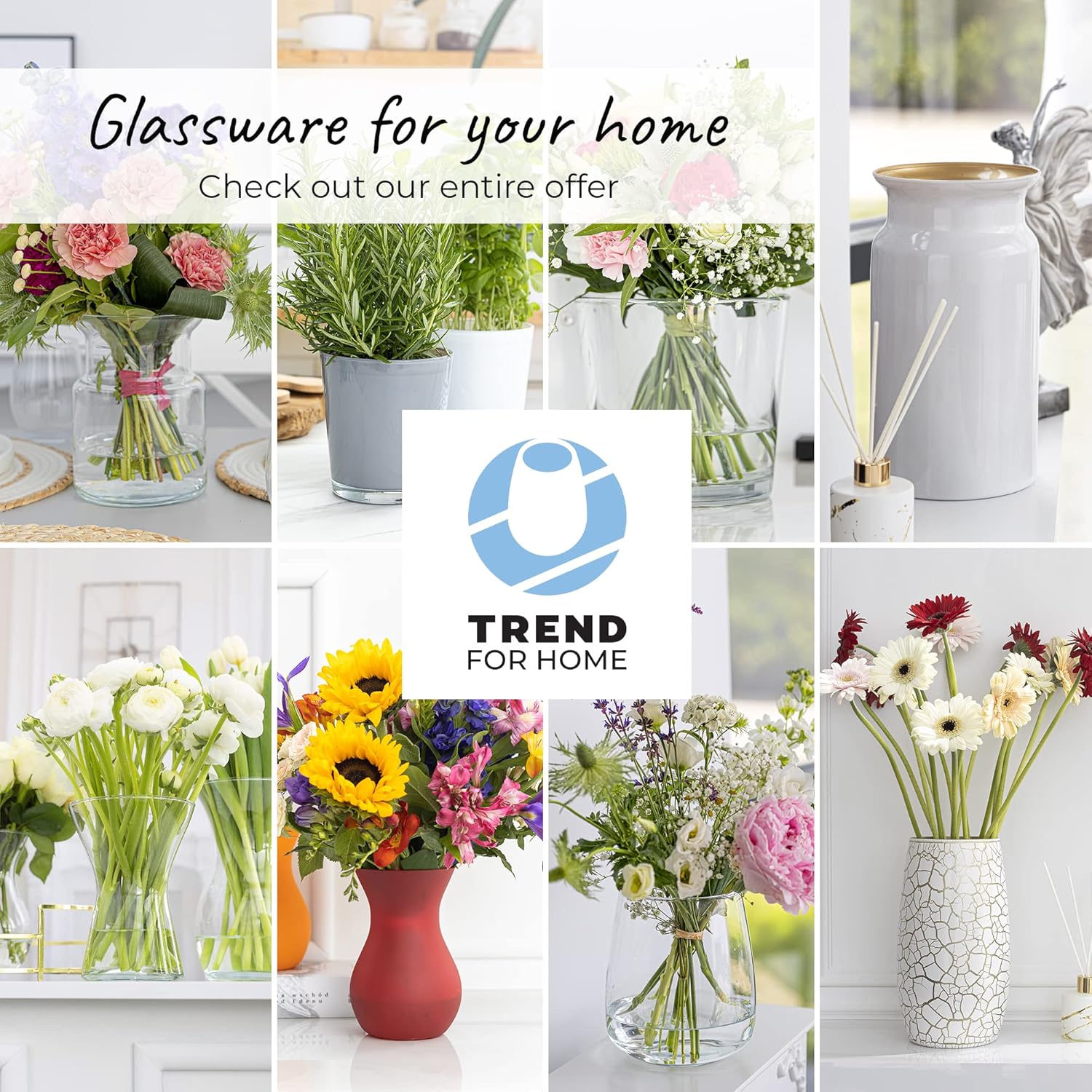 TREND FOR HOME Vaso Fiori 18 cm Vaso a Tulipano Vaso per Fiori Vaso da Interno Vaso Trasparente Striature Longitudinali Vaso Vetro Vasi Moderni da Interno | ⌀ 11 cm | 1229 ml | Lyra Luminous