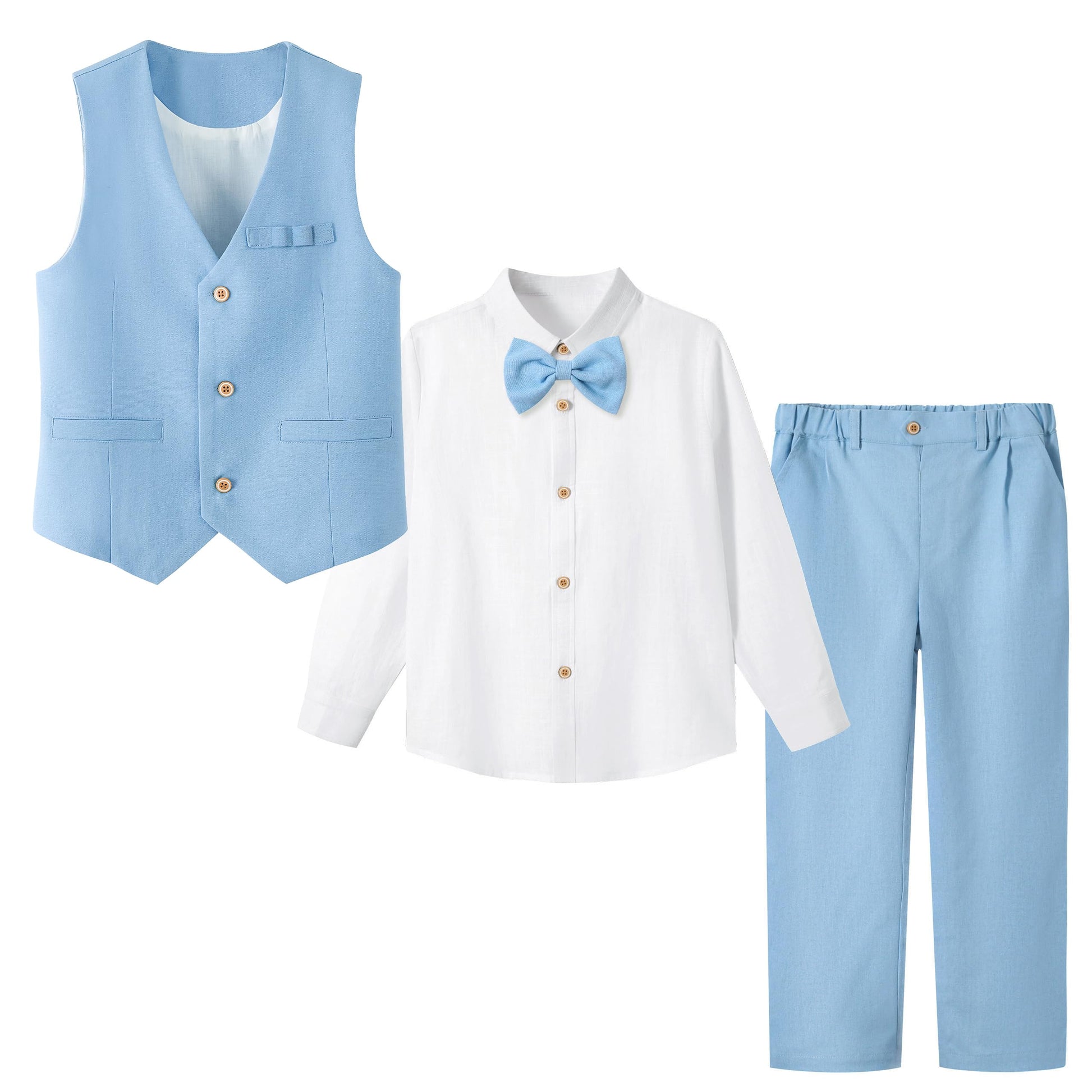 LOLANTA 4 Pezzi Completo Cerimonia Elegante Bambino, Ragazzi Paggetto Matrimoni Battesimo Abito in Lino Suit Set, Gilet+Pantaloni+Camicia+Farfallino