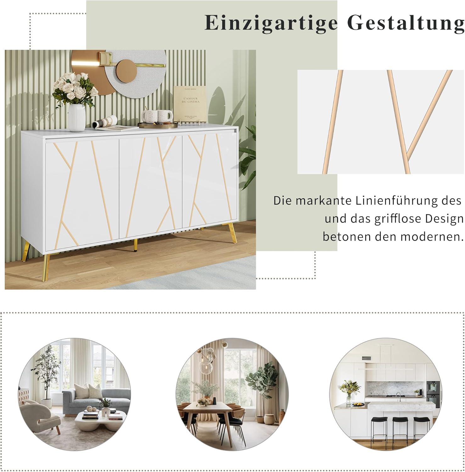 Credenza, armadio da cucina con 4 cassetti e 3 ante, per cucina, buffet con piano di lavoro, per sala da pranzo, soggiorno, 140 x 40 x 80 cm