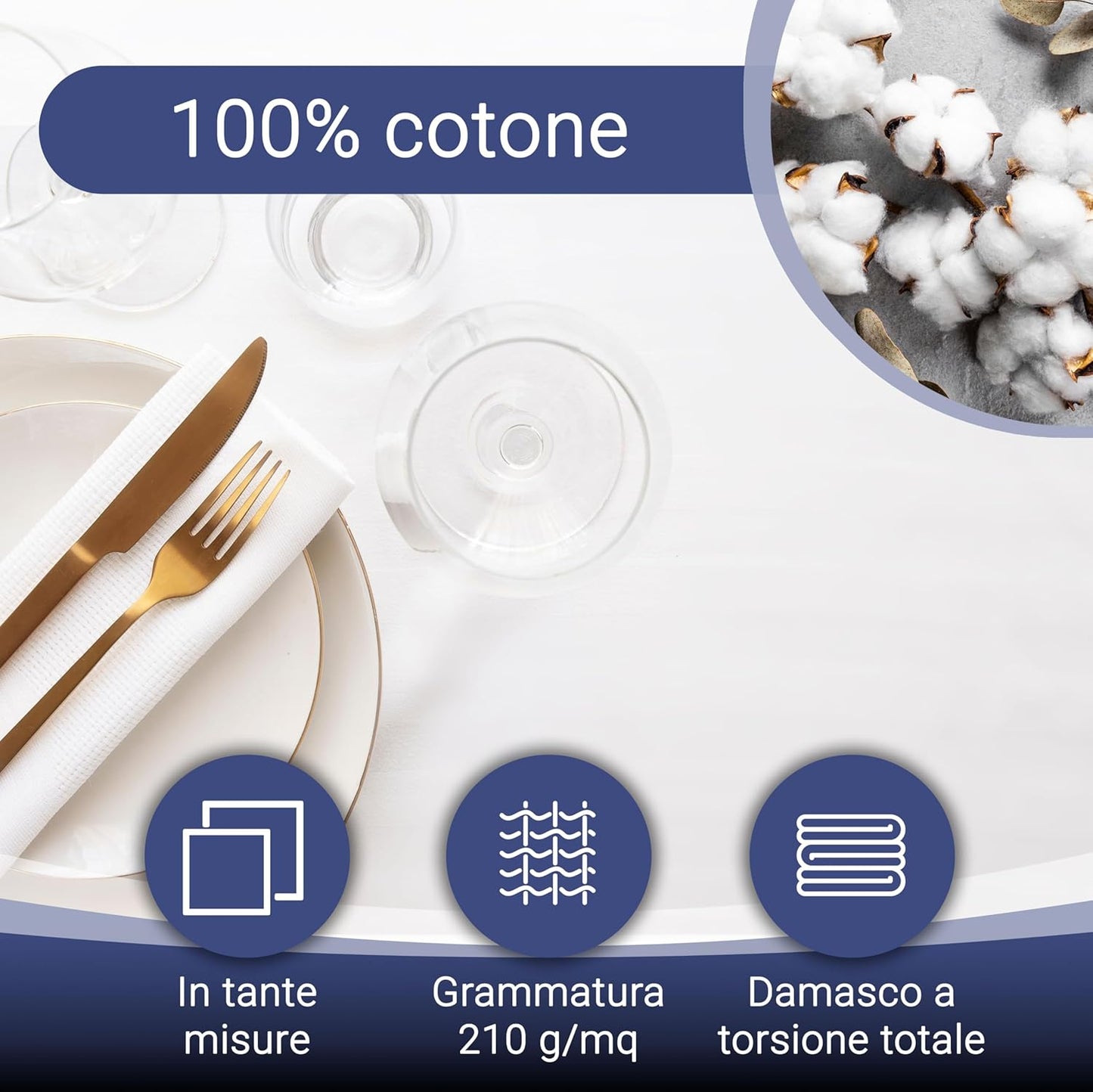 Tovaglia elegante in 140x240 cm (dopo il primo lavaggio) - Copritavola robusto e di lunga durata in cotone - lucentezza di seta con bordatura - lavabile a 95°C - bianca