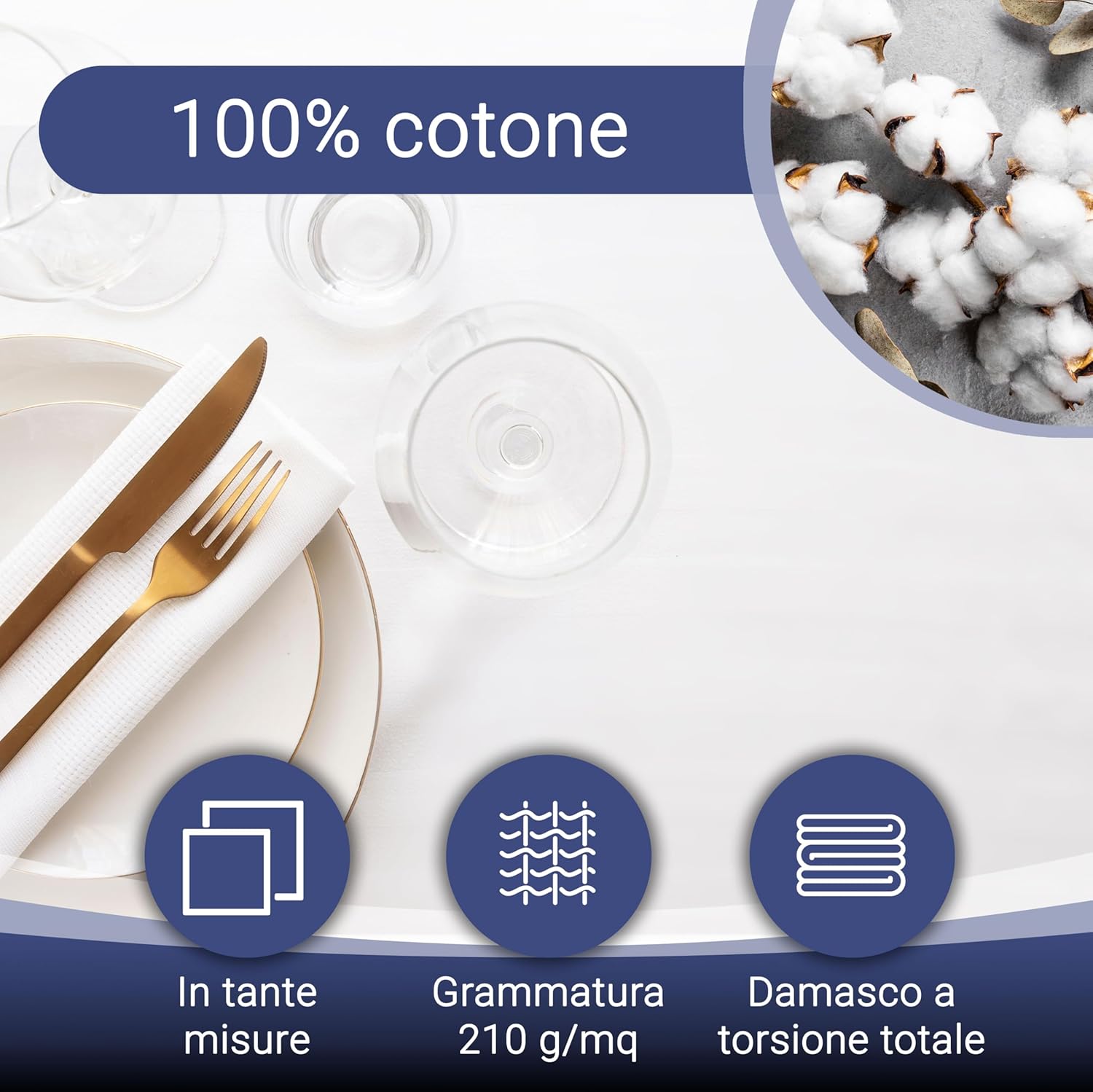 Tovaglia elegante in 140x240 cm (dopo il primo lavaggio) - Copritavola robusto e di lunga durata in cotone - lucentezza di seta con bordatura - lavabile a 95°C - bianca